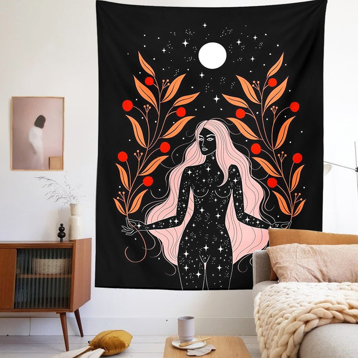 Indian Moon Phase Girl Mandala Tapestry Wall Hanging Boho Decor Macrame Hippie Witchcraft Tapiz Wall Decoration Decoration Mural freeshipping - Etreasurs