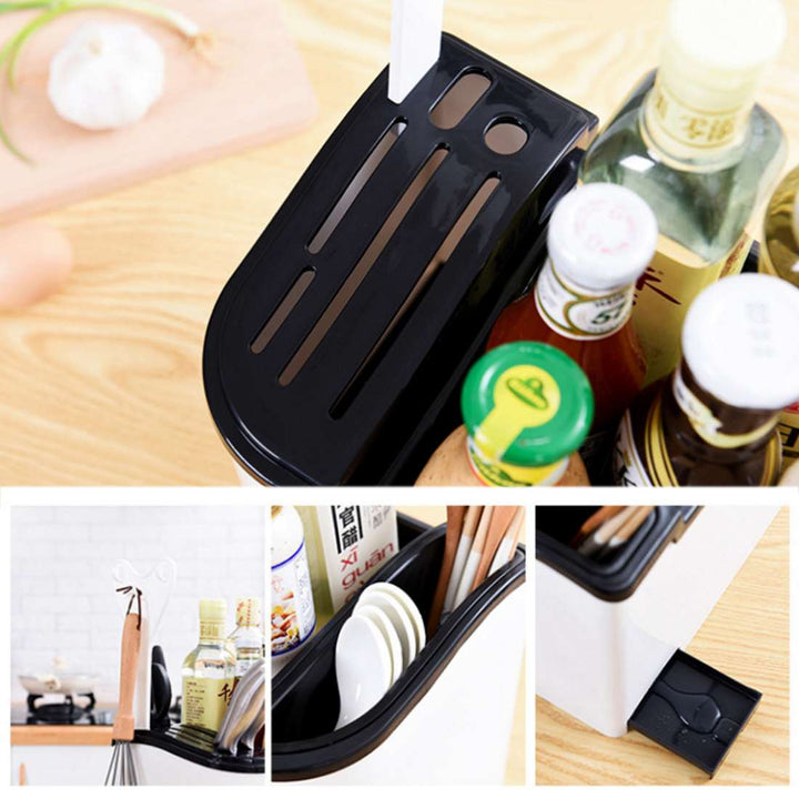 Kitchen Shelf Seasoning Container Spice Pots Box Storage Organizer Tableware Cutlery Knives Holder With Moisture Proof Cover freeshipping - Etreasurs