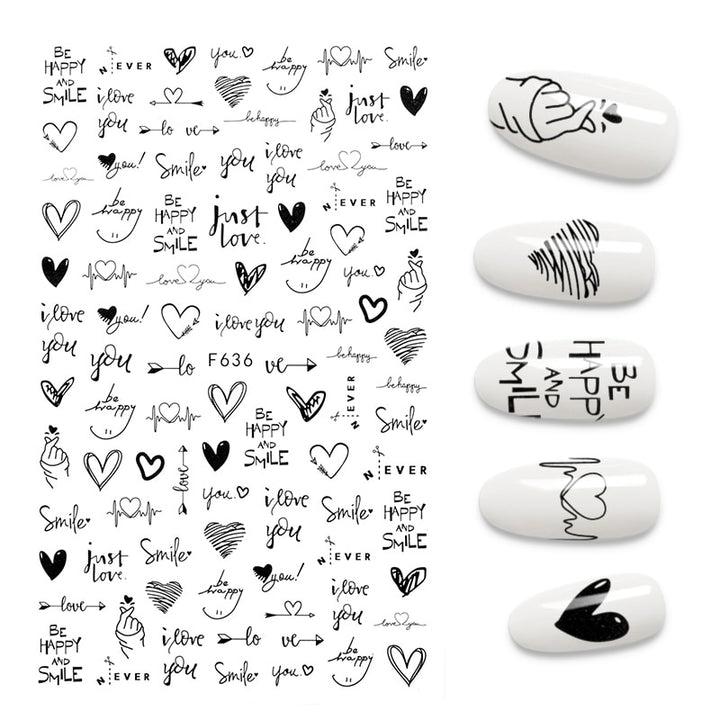 The New 3D Nail Sticker Cool English Letter stickers for nail  Foil Love Heart Design Nails Accessories Fashion Manicure Sticker freeshipping - Etreasurs