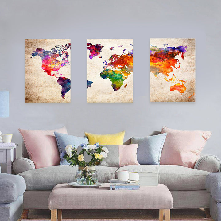 3 pieces Abstract World Map Canvas Painting Vintage Prints Colorful Wall Art Wall Artwork for Living Room Decor freeshipping - Etreasurs