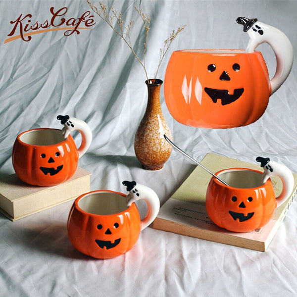 Creative Pumpkin Coffee Cup Ceramic Breakfast Milk Cup Afternoon Tea Cup European Halloween Style Water Cafe Cup with Handle freeshipping - Etreasurs