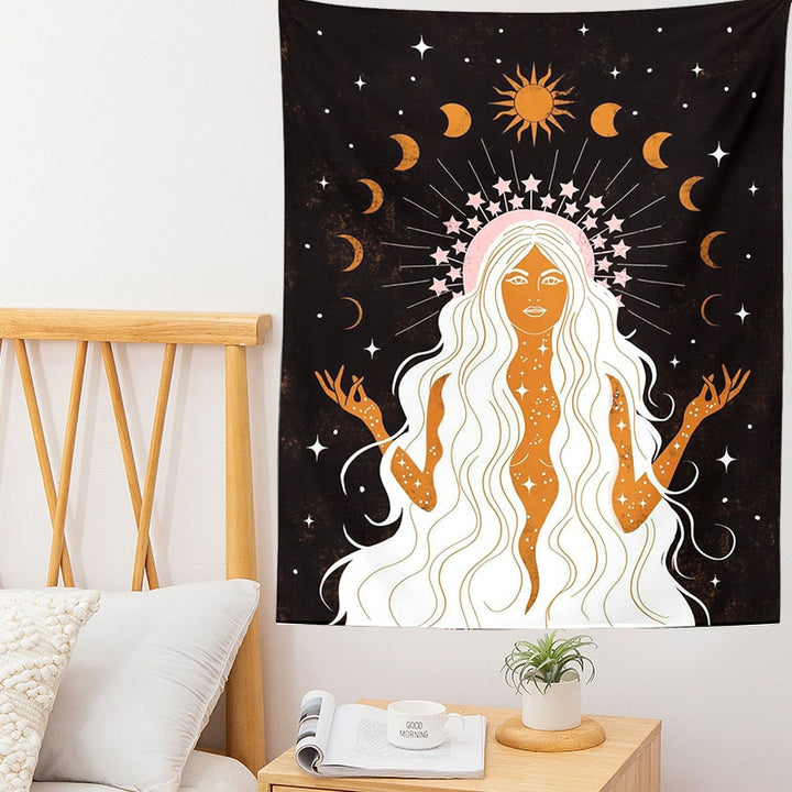 Indian Moon Phase Girl Mandala Tapestry Wall Hanging Boho Decor Macrame Hippie Witchcraft Tapiz Wall Decoration Decoration Mural freeshipping - Etreasurs