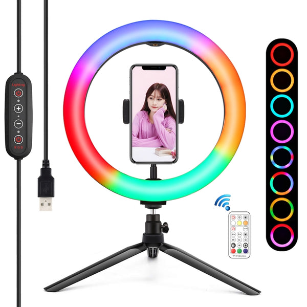 Original Hotsale PULUZ 10 inch 26cm Marquee LED Dual-color Temperature  Dimmable RGBWW  Ring Light with Desktop Tripod Mount freeshipping - Etreasurs