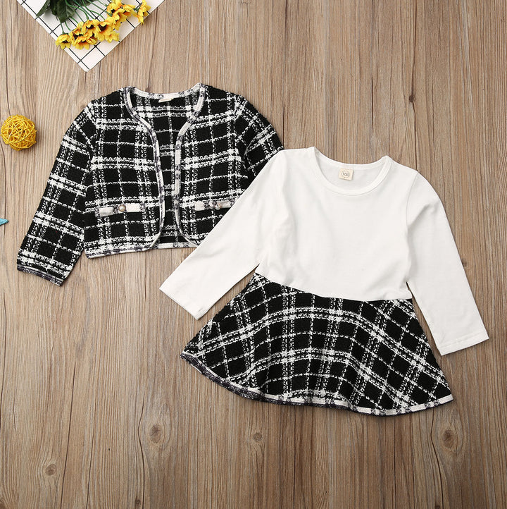2Pcs Autumn Winter Party Kids Clothes For Baby Girl Fashion Pageant Plaid Coat Tutu Dress Outfits Suit Toddler Girl Clothing Set freeshipping - Etreasurs