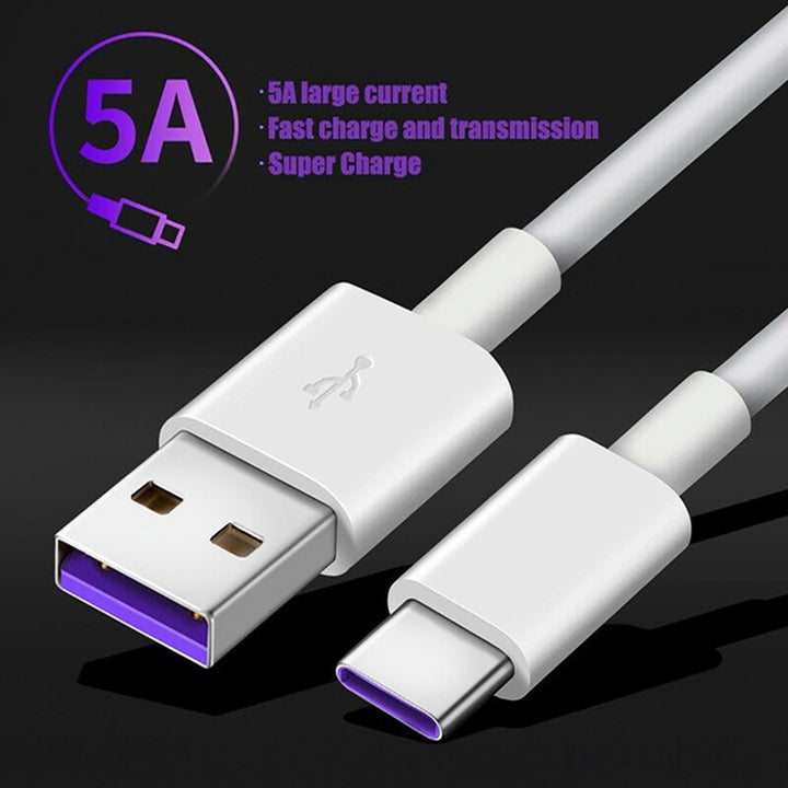 Fast Charge 5A USB Type C Cable For Samsung S20 S9 S8 Xiaomi Huawei P30 Pro Mobile Phone Charging Wire White Blcak Cable freeshipping - Etreasurs