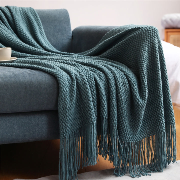 Textile City Home Decorative Thickened Knitted Blanket Corn Grain Waffle Embossed Winter Warm Tassels Throw Bedspread 130x240cm freeshipping - Etreasurs