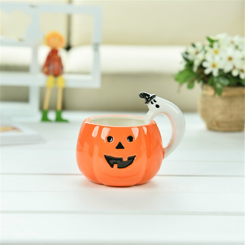 Creative Pumpkin Coffee Cup Ceramic Breakfast Milk Cup Afternoon Tea Cup European Halloween Style Water Cafe Cup with Handle freeshipping - Etreasurs