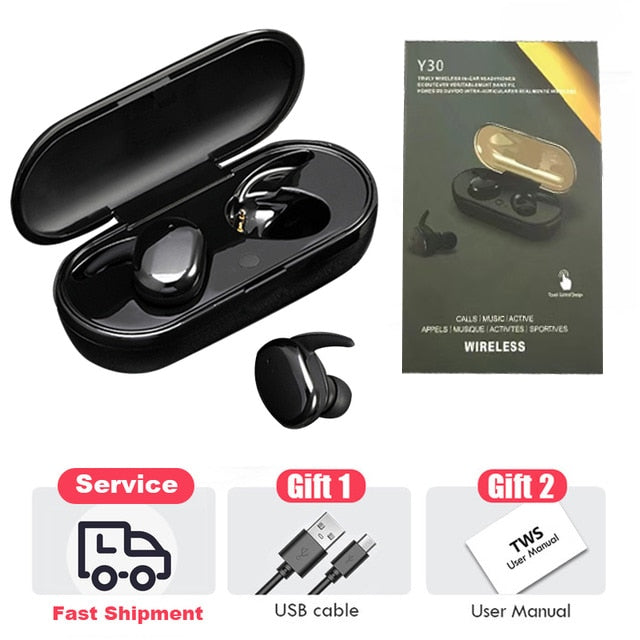 Y30 Bluetooth Earphones Wireless Headphones Touch Control Sports Earbuds Microphone Works On All Smartphones Music Headset TWS freeshipping - Etreasurs