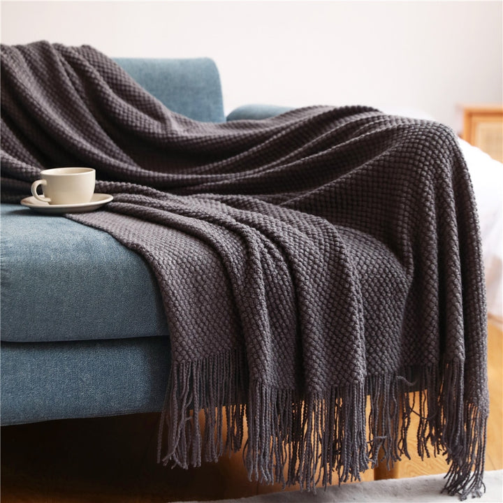 Textile City Home Decorative Thickened Knitted Blanket Corn Grain Waffle Embossed Winter Warm Tassels Throw Bedspread 130x240cm freeshipping - Etreasurs