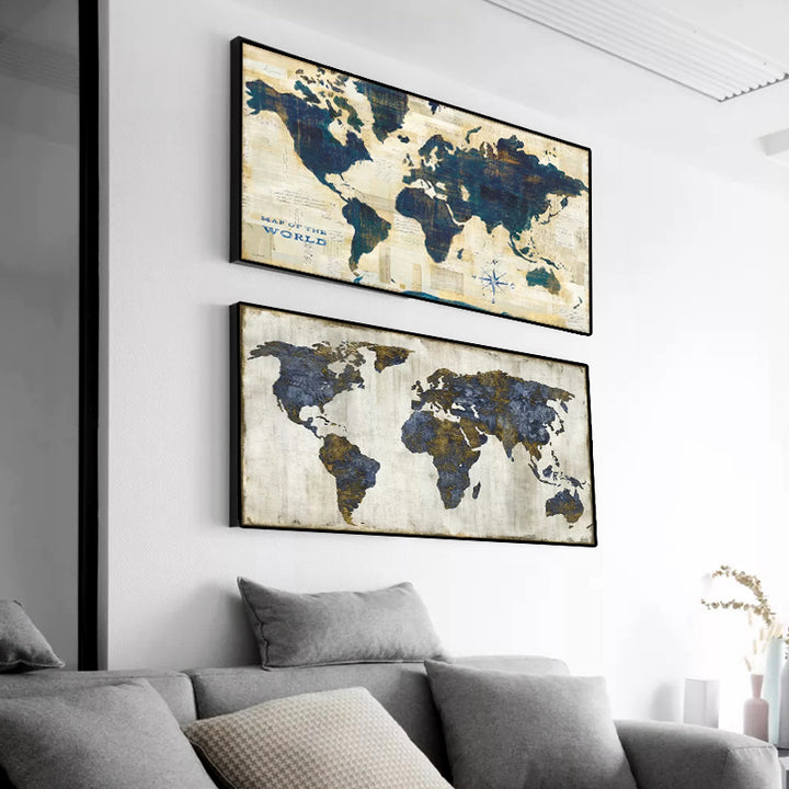 Modern Gold Grey Map of the World Canvas Oil Painting Earth Posters Prints Abstract Wall Art Picture for Living Room Home Decor freeshipping - Etreasurs