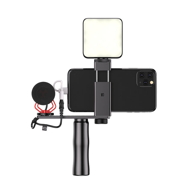 APEXEL vlogging kit smartphone vlog light+ wired shotgun microphone + video grip rig, 3 in 1 vlogging equipment set for phone freeshipping - Etreasurs