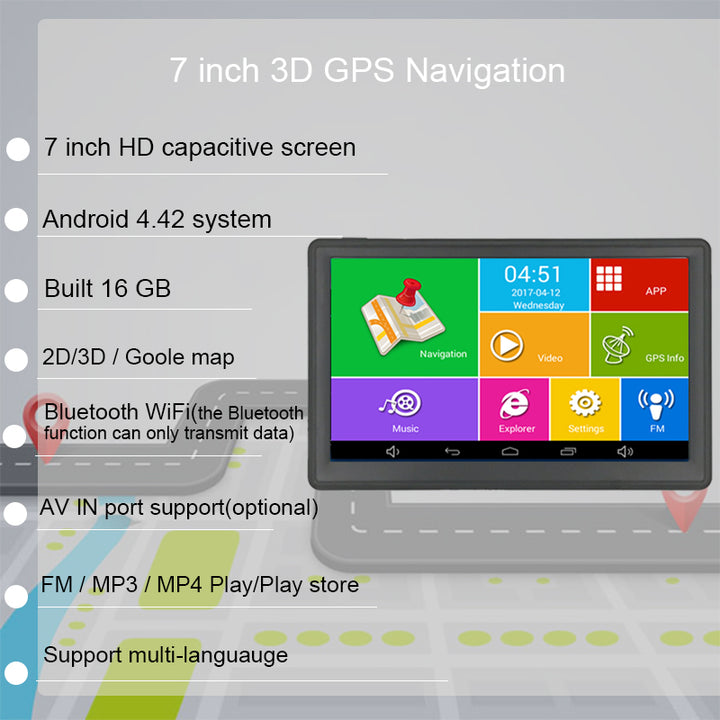 7inch Truck GPS Navigation HD Capacitive Touch Screen 768MB 16G Car GPS Navigator With FreeFree World Maps freeshipping - Etreasurs