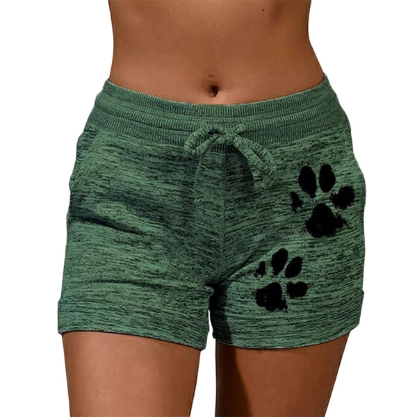 Summer Fast Drying Drawstring cat paw print shorts Lace Up High Waist Elastic Cotton Short Women Beach Casual Sport Shorts freeshipping - Etreasurs