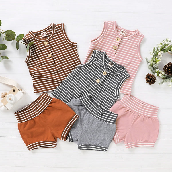 Summer Baby Shorts Set For Girls Boys Newborn Clothes 2Pcs Bottom Vest+Striped Shorts Sleeveless Toddler Boy Clothing Suit D30 freeshipping - Etreasurs