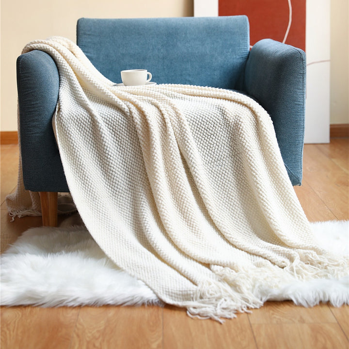 Textile City Home Decorative Thickened Knitted Blanket Corn Grain Waffle Embossed Winter Warm Tassels Throw Bedspread 130x240cm freeshipping - Etreasurs