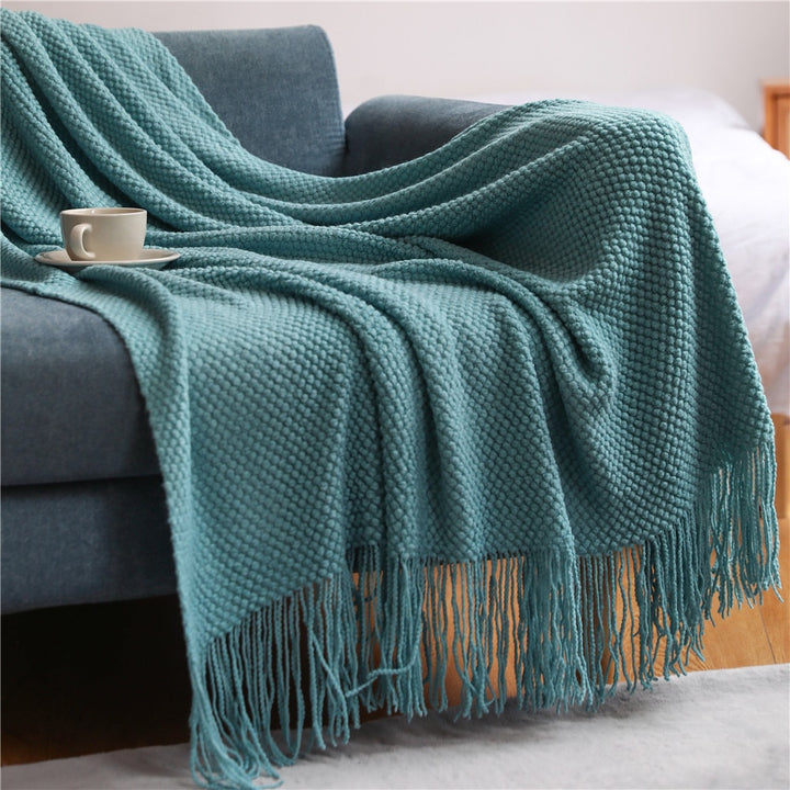 Textile City Home Decorative Thickened Knitted Blanket Corn Grain Waffle Embossed Winter Warm Tassels Throw Bedspread 130x240cm freeshipping - Etreasurs