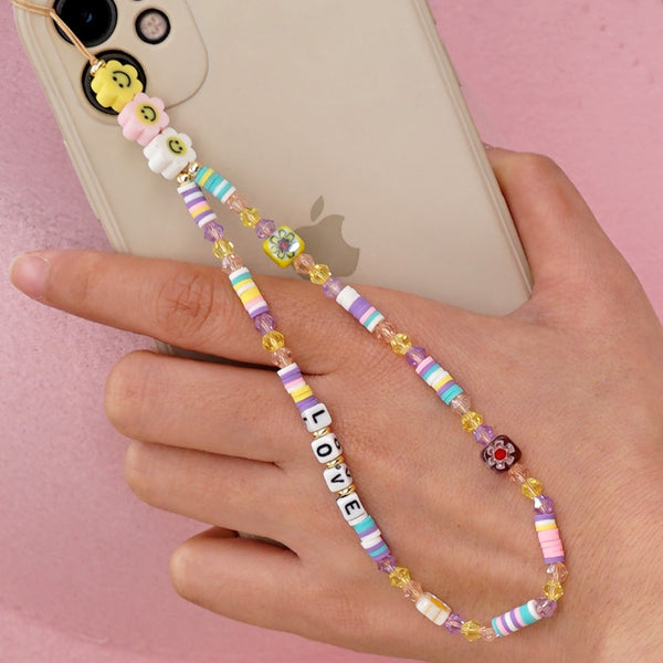 Shinus Heishi Disc Beads Crystal Chain For Phone Mobile Phone Lanyard Smile Cell Phone Chains 2021 LOVE Letter String Wristband freeshipping - Etreasurs