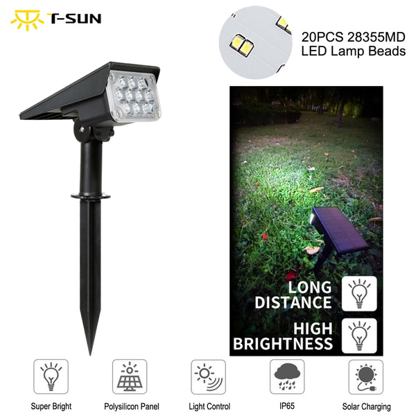 T-SUNRISE  20LED Solar Garden Light IP65 Waterproof Cold White Auto ON/OFF Outdoor Solar Lights Solar Landscape Spotlights Lamps freeshipping - Etreasurs