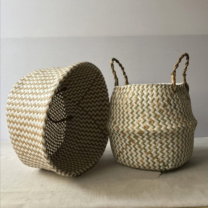 Foldable Handmade Seagrass Flower Pot Storage  Wicker Basket Rattan Straw Home Garden Wave Pattern Planter pots Laundry Basket freeshipping - Etreasurs