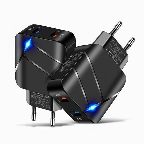 Dual USB Qc3.0 + 2.1a Multi-Port Fast Charging Mobile Phone Charger Dual-Port American Standard European Standard Fast Charging freeshipping - Etreasurs