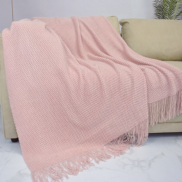 Textile City Home Decorative Thickened Knitted Blanket Corn Grain Waffle Embossed Winter Warm Tassels Throw Bedspread 130x240cm freeshipping - Etreasurs