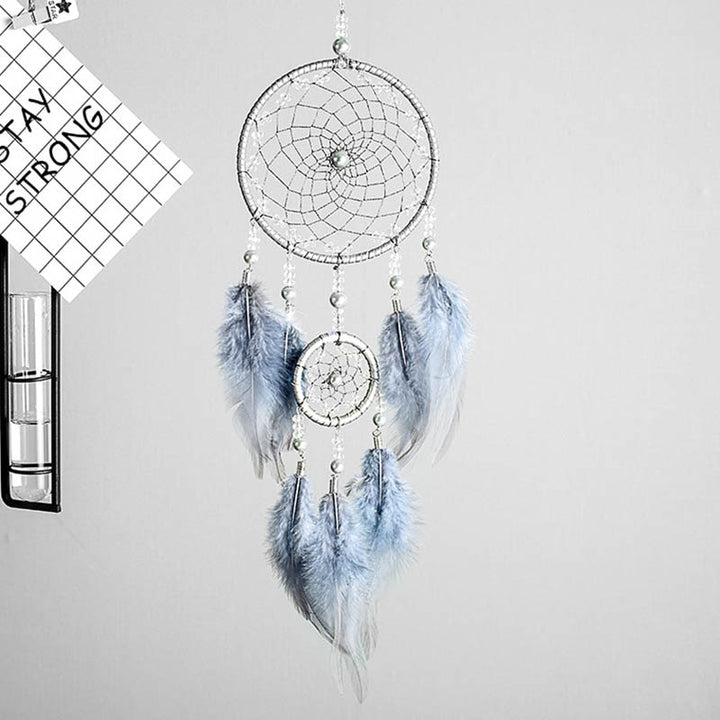 Original silver gray dream catcher 2 ring Indian feather hanging art gifts to bestie friends creative valentine's day gifts freeshipping - Etreasurs