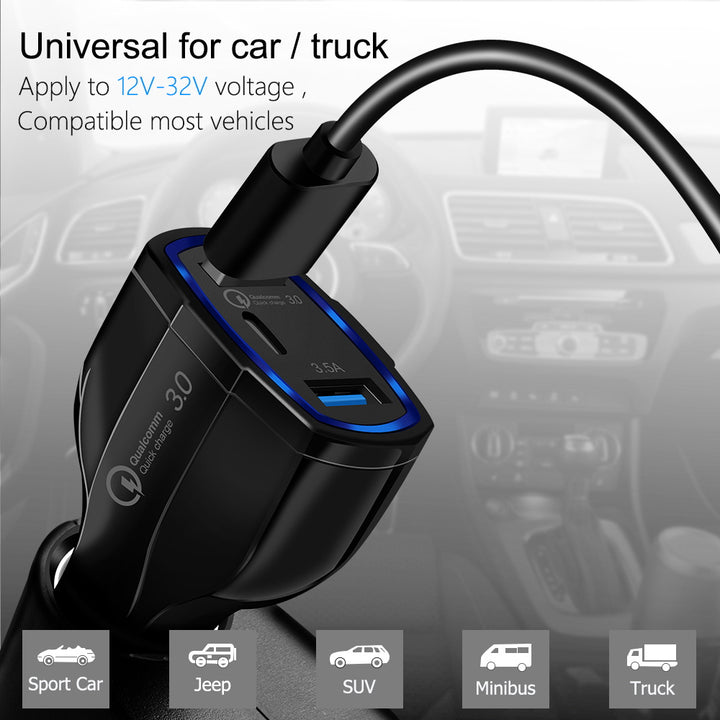 EONLINE 3 Ports Usb Car Charger 7A Fast Charging for Qualcomm QC3.0 Technology for Samsung for Xiaomi for iPhone 7 8 freeshipping - Etreasurs