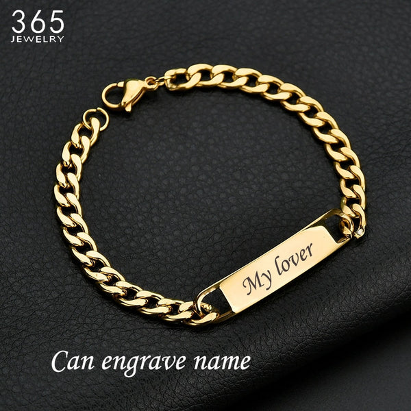 Fashion Customized Words Bar Chain Bracelet For Men Stainless Steel Adjustable Engraving Name Bangle Party Jewelry freeshipping - Etreasurs