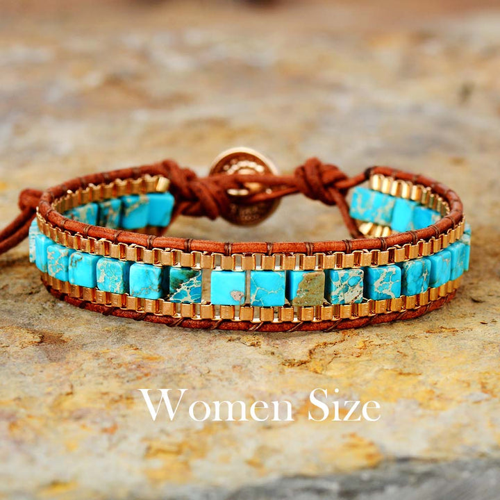 New Women Wrap Bracelets Turquise Stones Gold Chain Woven Wrap Bracelet Bohemian Statement Jewelry Dropship freeshipping - Etreasurs