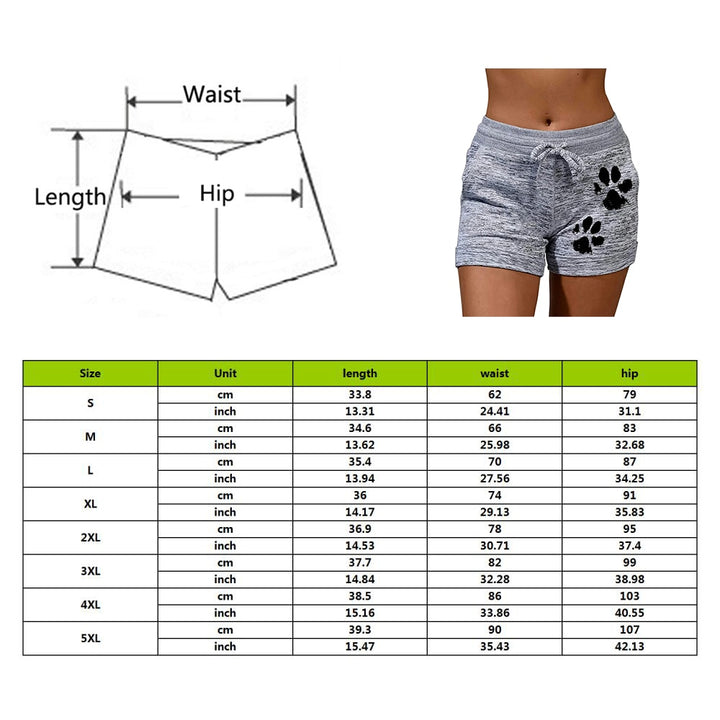 Summer Fast Drying Drawstring cat paw print shorts Lace Up High Waist Elastic Cotton Short Women Beach Casual Sport Shorts freeshipping - Etreasurs