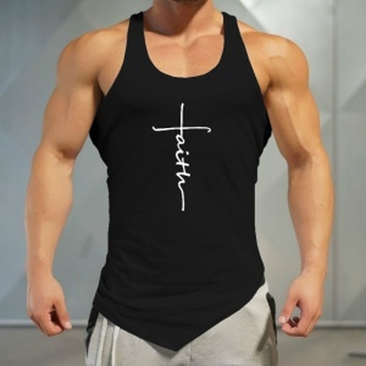 Gym Tank Top Men Letter Printing Faith Shirt Fitness Clothing Mens Summer Sports Casual Slim Graphic Tees Shirts Vest Tops freeshipping - Etreasurs