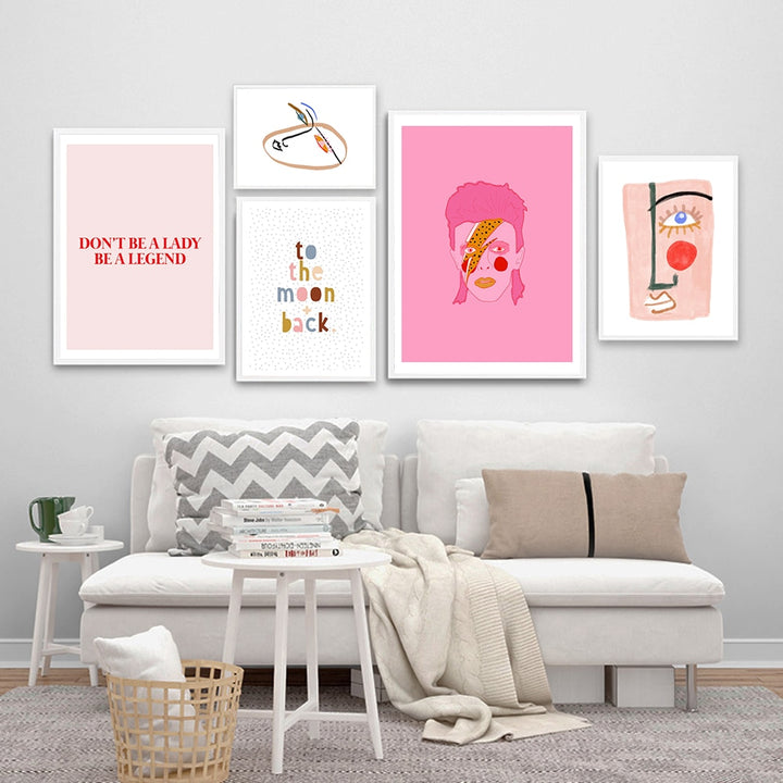 Nordic Abstract Poster Line Face Canvas Painting Wall Art Pink Style Letter Lucky You Pictures For Living Room Modern Decorative freeshipping - Etreasurs