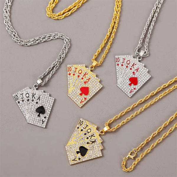 Hip Hop Jewelry Women Men Statement Enamel Playing Cards Pendants Necklaces Hip Hop Jewelry Fashion Gold Silver Color Necklace freeshipping - Etreasurs