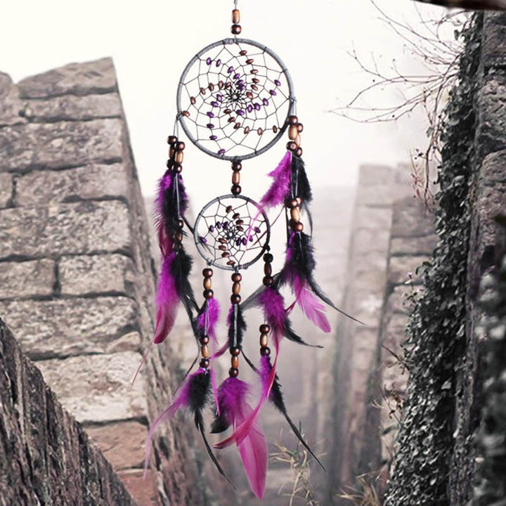 Original silver gray dream catcher 2 ring Indian feather hanging art gifts to bestie friends creative valentine's day gifts freeshipping - Etreasurs