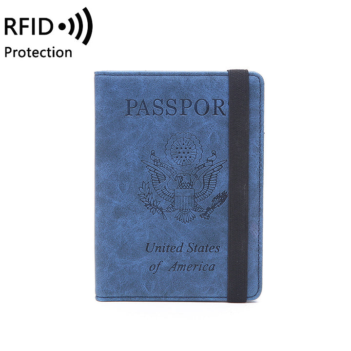 MIYIN RFID Blocking PU Leather printing Passport Holder Cover Case Travel Wallet Elastic Strap hold passport credit card wallet freeshipping - Etreasurs