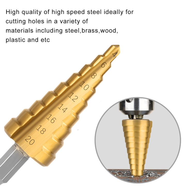 3Pcs/set 3-12mm 4-12mm 4-20mm HSS Straight Groove Step Drill Bit Titanium Coated Wood Metal Hole Cutter Core Drilling Tools Set freeshipping - Etreasurs