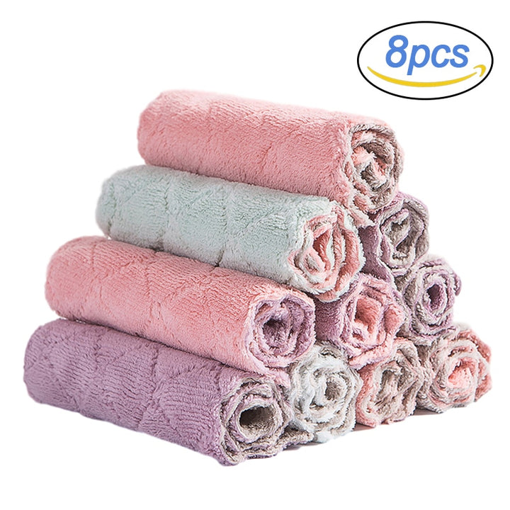 8PCS Microfiber Kitchen Towel Soft Absorbent Dish Towel Non-stick Oil Washing Kitchen Rag Tableware Household Cleaning Tools freeshipping - Etreasurs