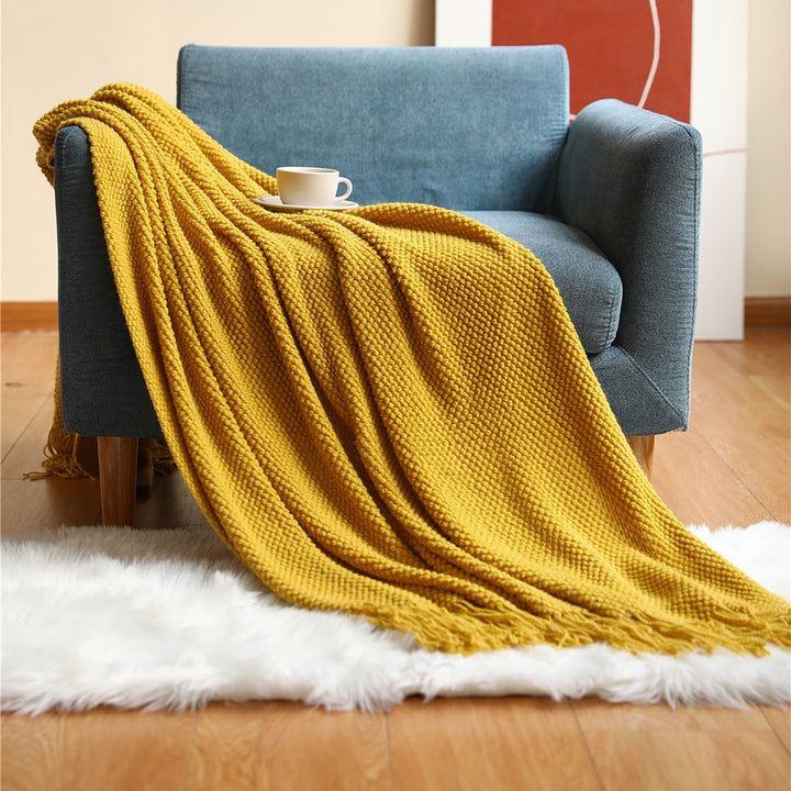 Textile City Home Decorative Thickened Knitted Blanket Corn Grain Waffle Embossed Winter Warm Tassels Throw Bedspread 130x240cm freeshipping - Etreasurs