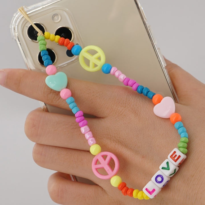 Shinus Heishi Disc Beads Crystal Chain For Phone Mobile Phone Lanyard Smile Cell Phone Chains 2021 LOVE Letter String Wristband freeshipping - Etreasurs