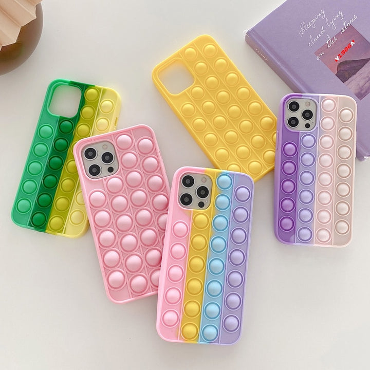 Relive Stress Phone Case For Iphone X XR XS 12 11 Pro Max 6 6s 7 8 Plus Pop Fidget Toys Push Bubble Soft Silicone Phone Case freeshipping - Etreasurs