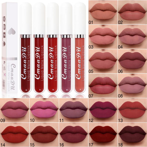 CmaaDu 18 Colors Long Lasting Lip Gloss Matte Velvet Liquid Lipstick Waterproof Moisturizing Lip Makeup Cosmetic TSLM1 freeshipping - Etreasurs