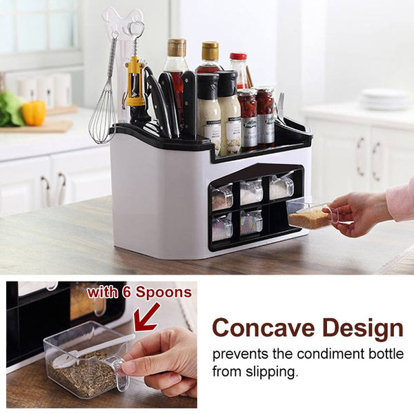 Kitchen Shelf Seasoning Container Spice Pots Box Storage Organizer Tableware Cutlery Knives Holder With Moisture Proof Cover freeshipping - Etreasurs