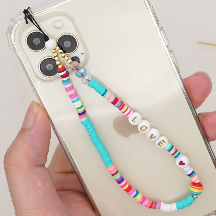 Shinus Heishi Disc Beads Crystal Chain For Phone Mobile Phone Lanyard Smile Cell Phone Chains 2021 LOVE Letter String Wristband freeshipping - Etreasurs