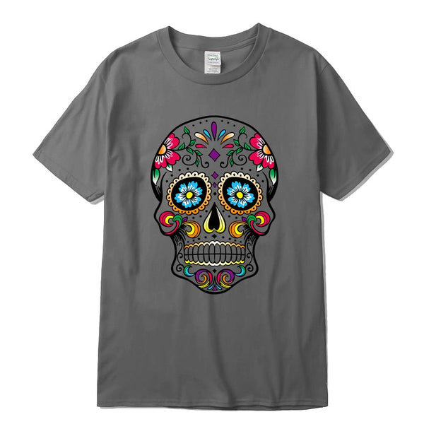 XINYI Men&#39;s T-shirt High Quality100% cottonT-shirt street style loose cool skull printed men t shirt casual short sleeve For Men