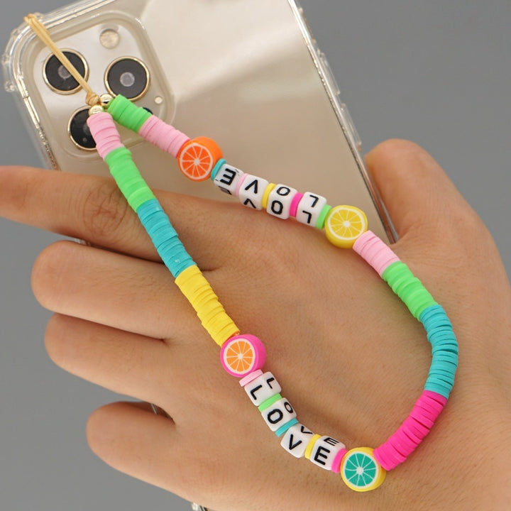 Shinus Heishi Disc Beads Crystal Chain For Phone Mobile Phone Lanyard Smile Cell Phone Chains 2021 LOVE Letter String Wristband freeshipping - Etreasurs