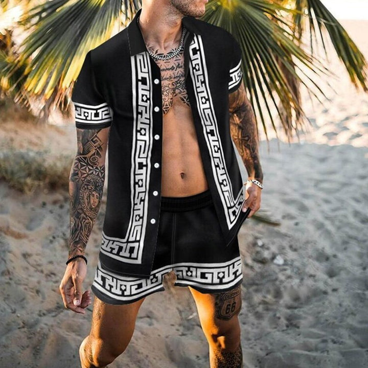 Fashion Men Hawaiian Beach Suit Summer Short Sleeve Button Printing Casual Green Daily Beach Shorts Streetwear Mens Clothes freeshipping - Etreasurs