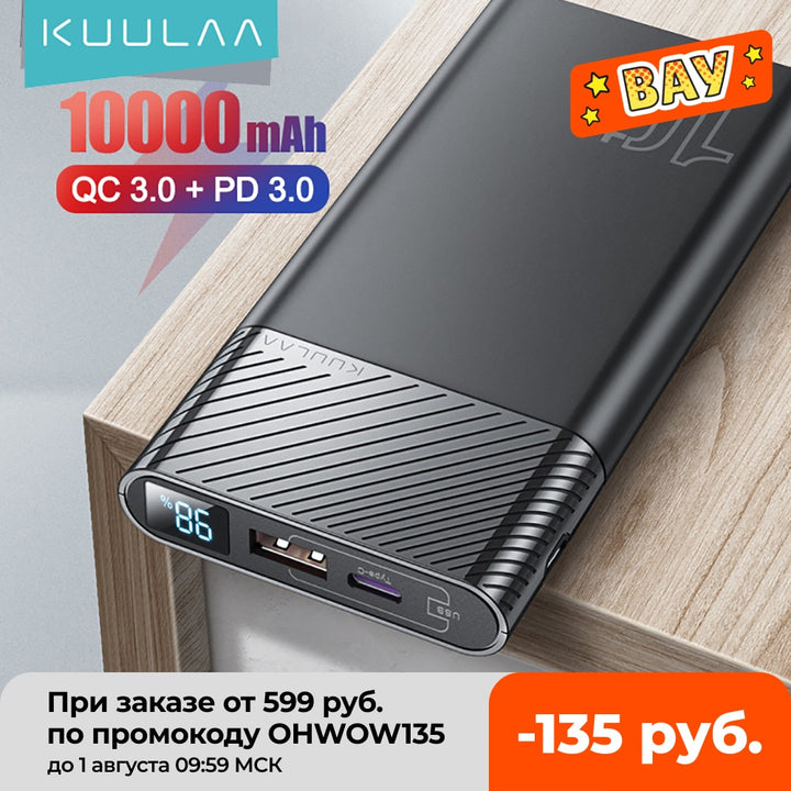 KUULAA Power Bank 10000mAh QC PD 3.0 PoverBank Fast Charging PowerBank 10000 mAh USB External Battery Charger For Xiaomi Mi 10 freeshipping - Etreasurs