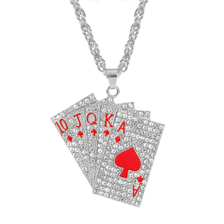 Hip Hop Jewelry Women Men Statement Enamel Playing Cards Pendants Necklaces Hip Hop Jewelry Fashion Gold Silver Color Necklace freeshipping - Etreasurs