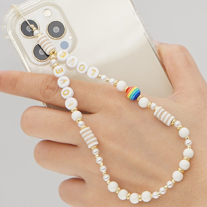 Shinus Heishi Disc Beads Crystal Chain For Phone Mobile Phone Lanyard Smile Cell Phone Chains 2021 LOVE Letter String Wristband freeshipping - Etreasurs