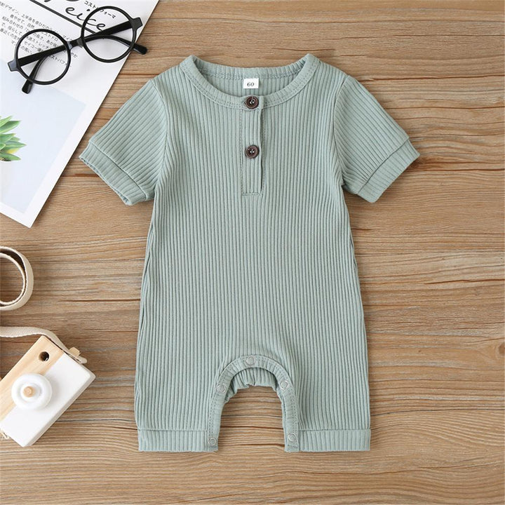 0-18M Baby Summer Clothing Baby Boy Girl Infant Short Sleeve Romper Jumpsuit Cotton Outfits Set Ribbed Solid Clothes 5 Color freeshipping - Etreasurs